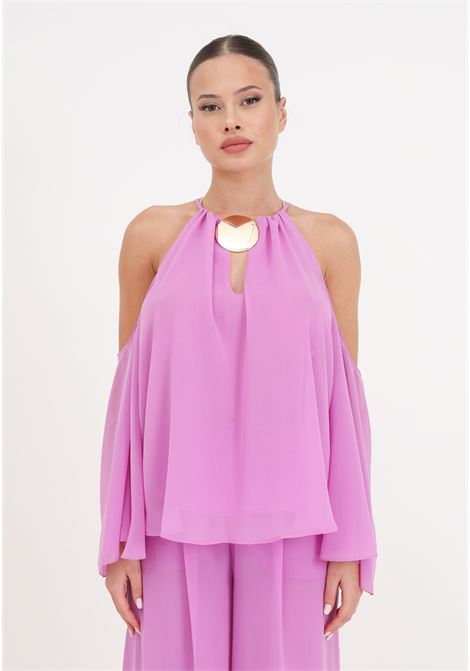 Pink women's blouse with decorative necklace SIMONA CORSELLINI | P24CPBL007-01-TGEO00010673